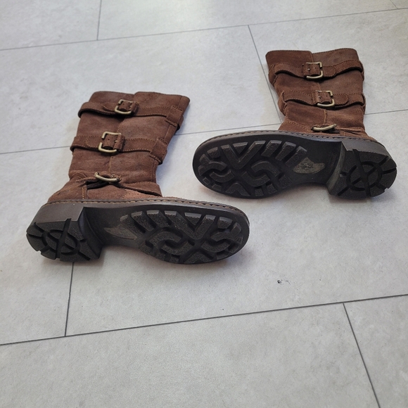Born Leather Brown Suede Tall Moto Strap Tessa Buckle Boots Size 6 - Picture 3 of 7